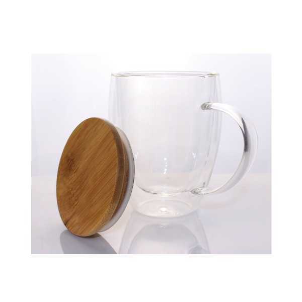 Double Wall Clear Glass Mug with Bamboo