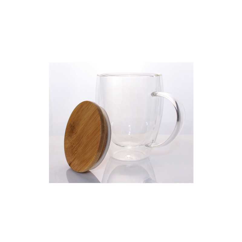 Double Wall Clear Glass Mug with Bamboo