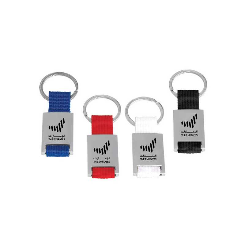 METAL KEYCHAIN WITH COLORED FABRIC STRAP