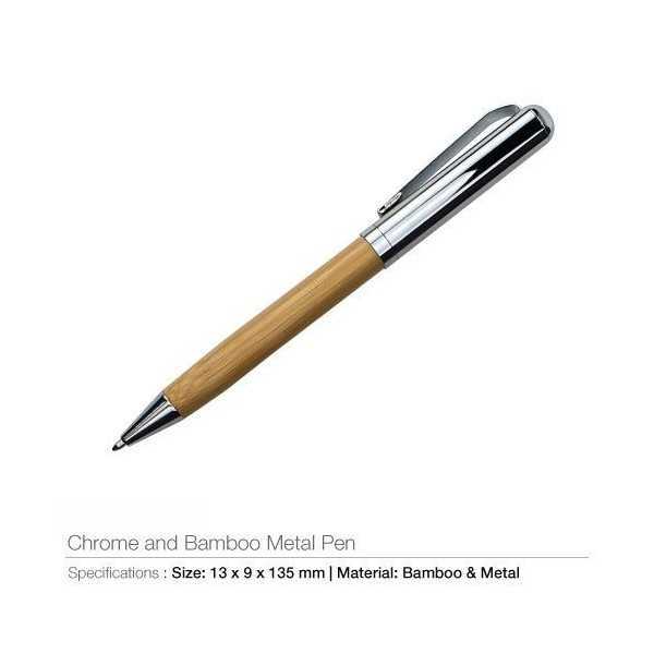 Chrome and Bamboo Metal Pen