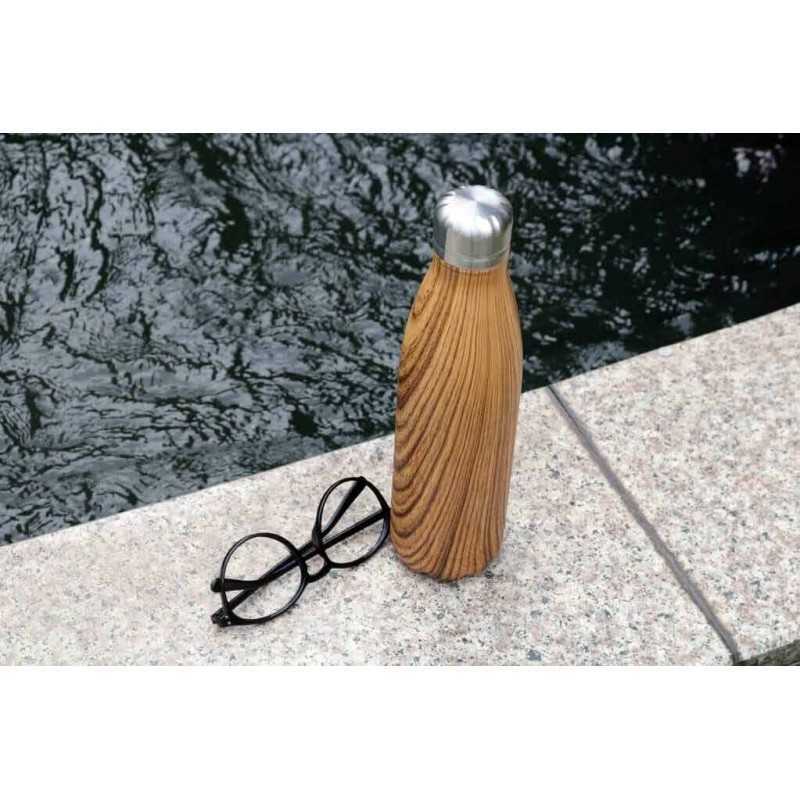 GEYER - Hans Larsen Stainless Steel Water Bottle with Wood Print - Brown