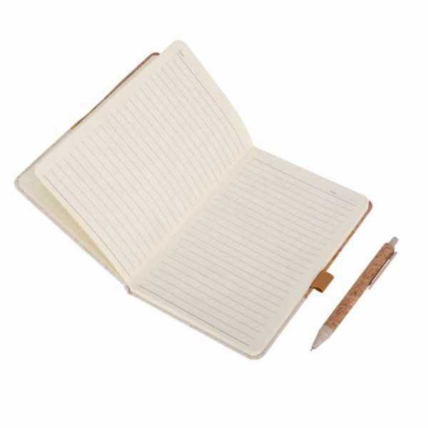 BORSA - eco-neutral Set of A5 Cork Fabric Hard Cover Notebook and Pen - White