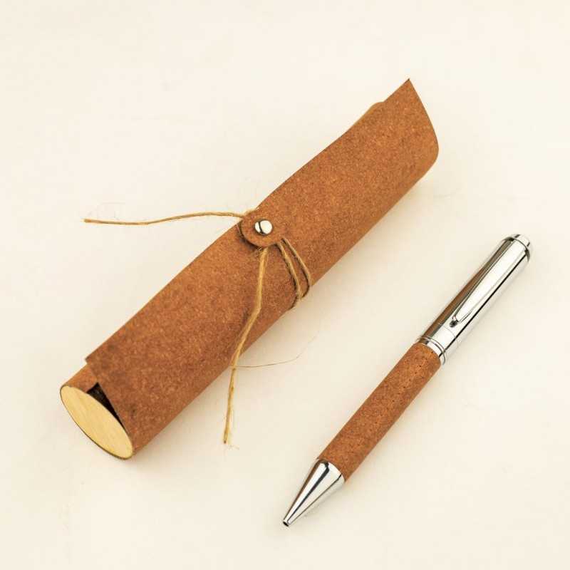 KORU - eco-neutral Metal Pen with Recycled Leather Barrel - Brown