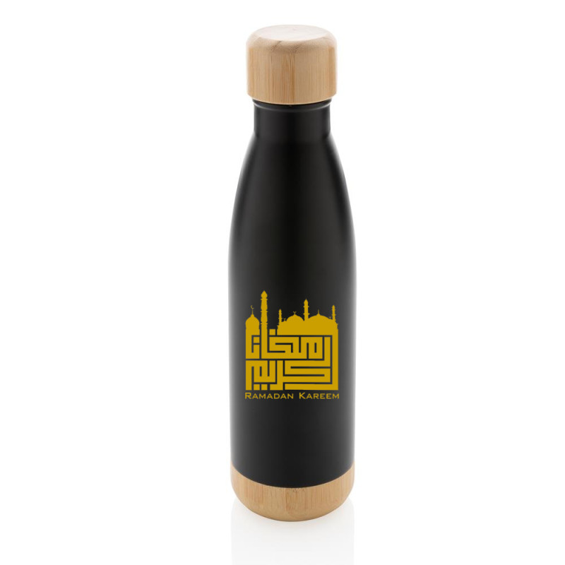 Ramadan Gifts - Giftology Double Wall Stainless Bottle with Bamboo Lid and Base - Black