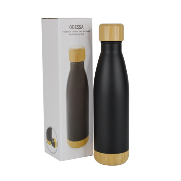 Ramadan Gifts - Giftology Double Wall Stainless Bottle with Bamboo Lid and Base - Black