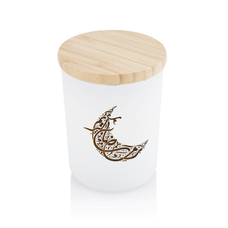 Ramadan - Arabic Oudh Scented Glass Candle with Bamboo Lid - White