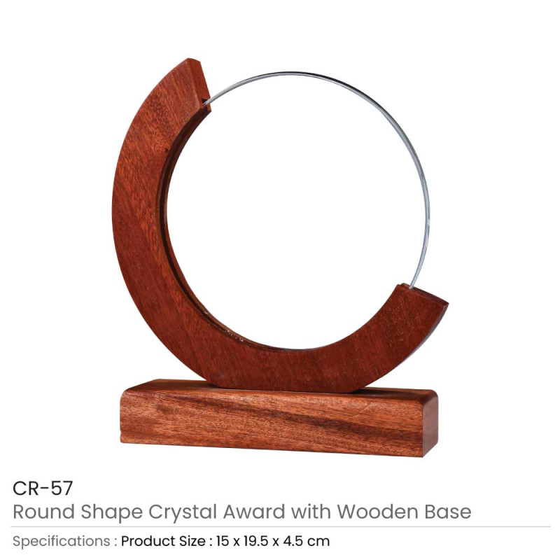 Round Moon Crystal Awards with Wooden Base