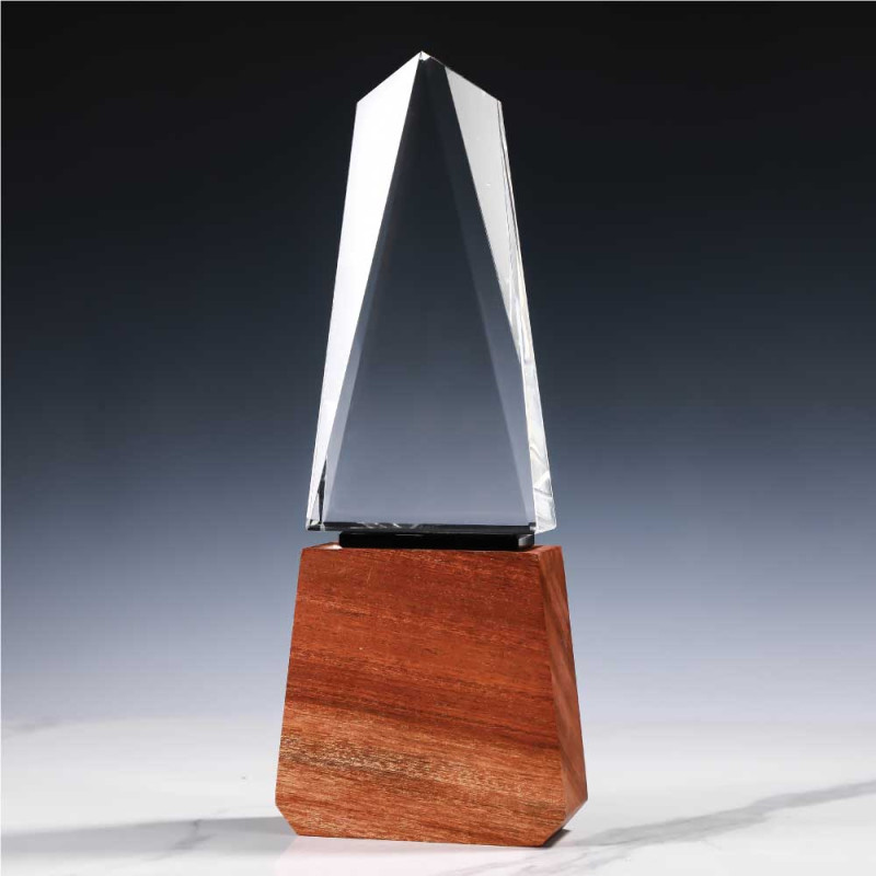 Tower Shaped Crystal Awards with Wooden Base