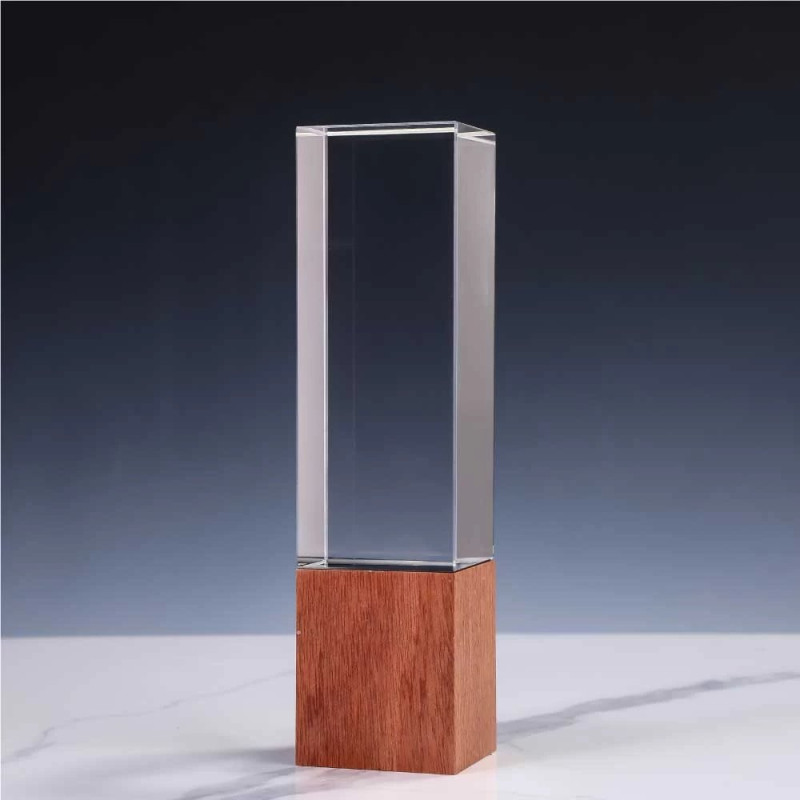 Cuboid Shaped Crystal Awards with Wooden Base