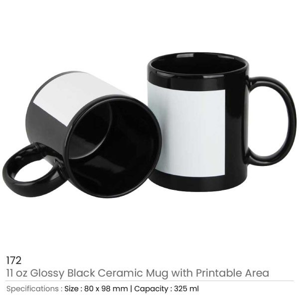 Black Ceramic Mugs with Printable Area