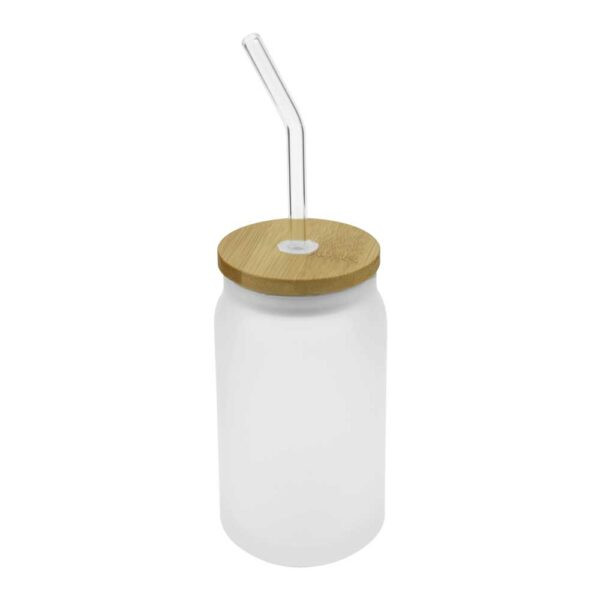 Glass Bottle with Straw and Bamboo Lid