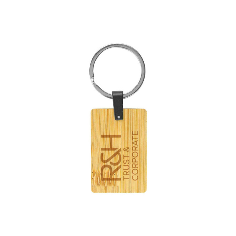 Bamboo and Metal Keychain Rectangle 32mm