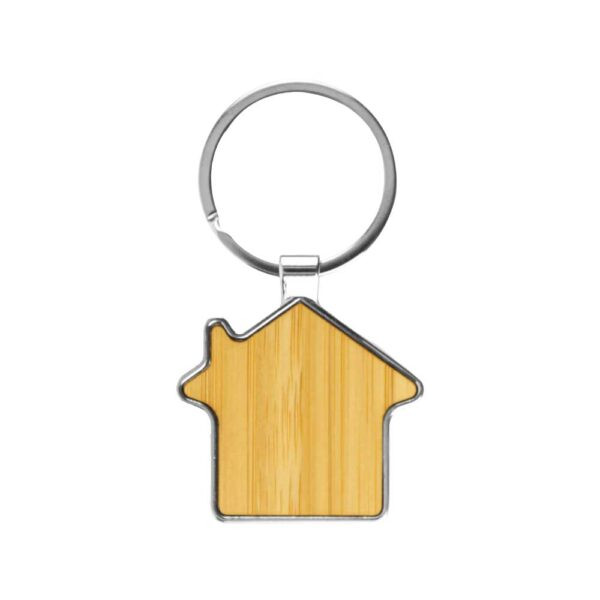 Bamboo and Metal Keychain House Shaped 32mm