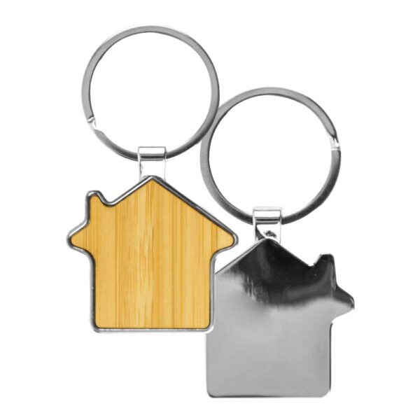 Bamboo and Metal Keychain House Shaped 32mm