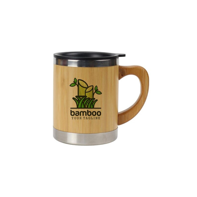 Bamboo & Stainless Steel Coffee Travel Mug with Handle and Lid