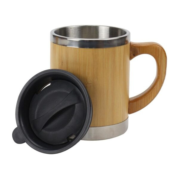 Bamboo & Stainless Steel Coffee Travel Mug with Handle and Lid