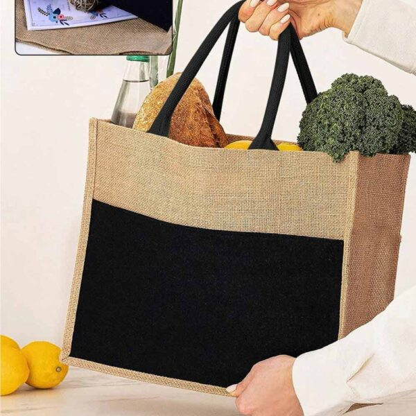 Jute Bag with Black Cotton Pocket and Handle