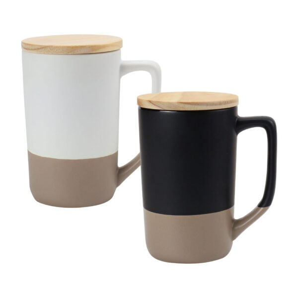 Two-toned Ceramic Mugs with Clay Bottom, Bamboo Lid